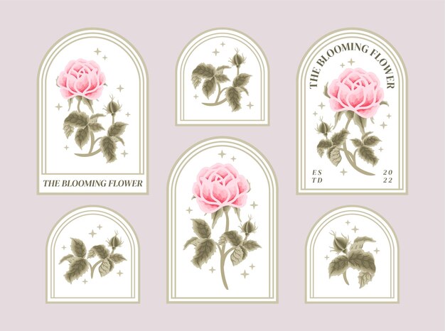 Vintage pink rose flower label element ...